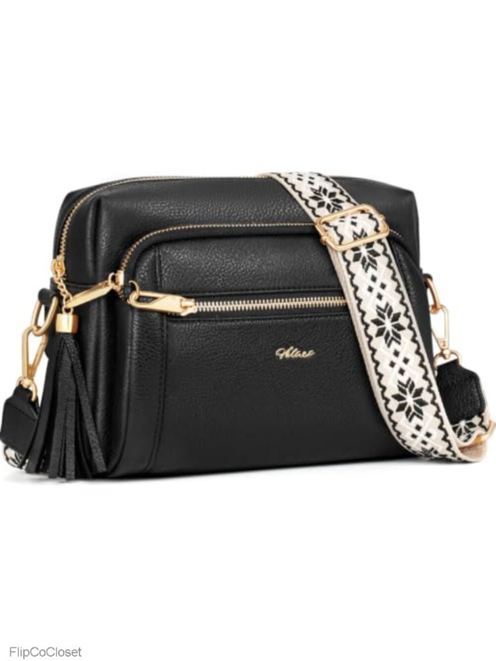 Vegan Leather Crossbody Bag Anti Theft Multi Zip Purse